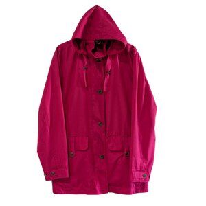Lands' End Women's Pink Hooded Jacket Windbreaker Full Zip Buttons Large (14-16)